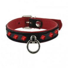 Leather Studded O-Ring Collar - Red 138942DS Leren O-Ring Halsband - Rood
