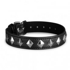 Leather Studded O-Ring Collar - Black 138937DS Leren O-Ring halsband - Zwart